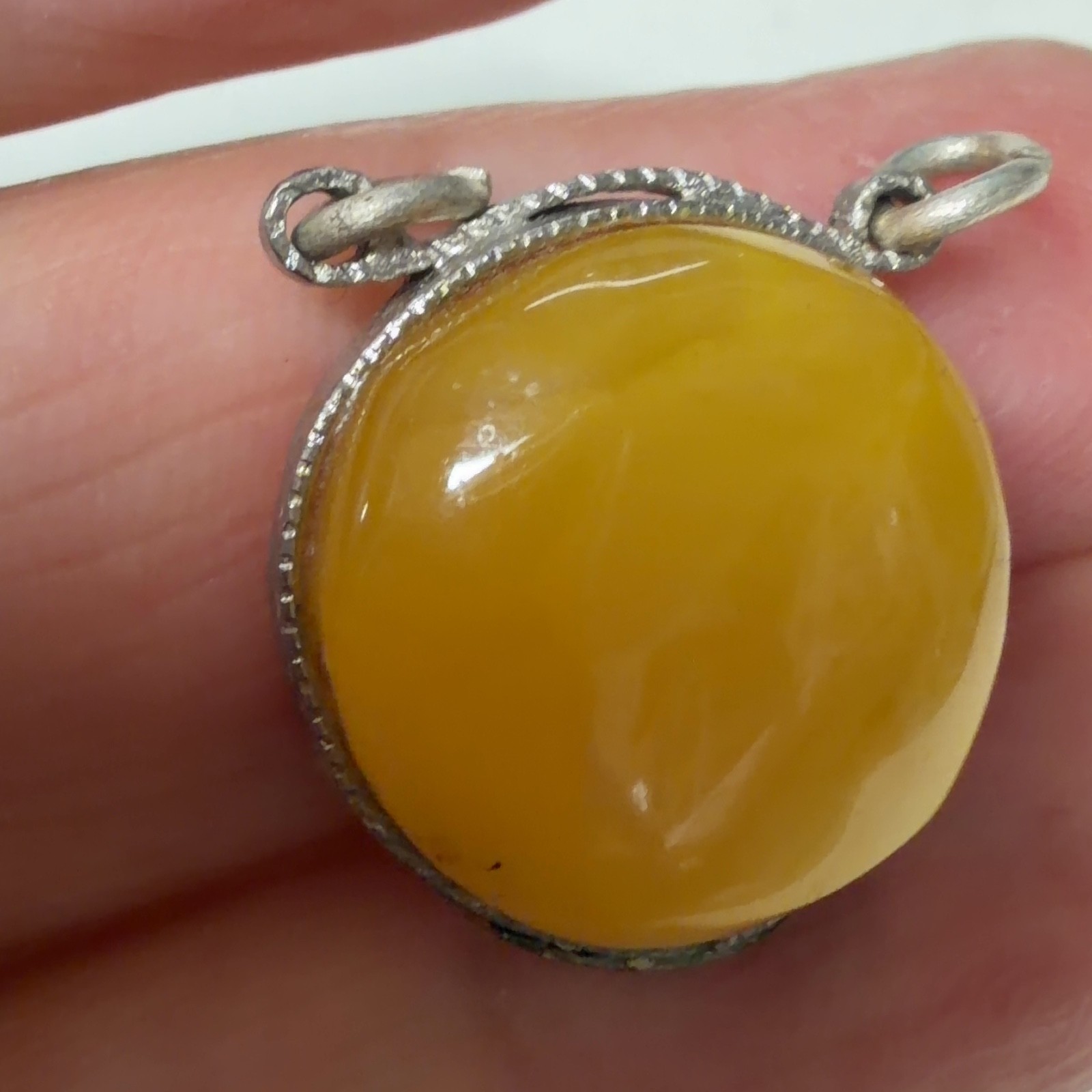 YELLOW AMBER CABOCHON PENDANT Round Jewelry Connector Link