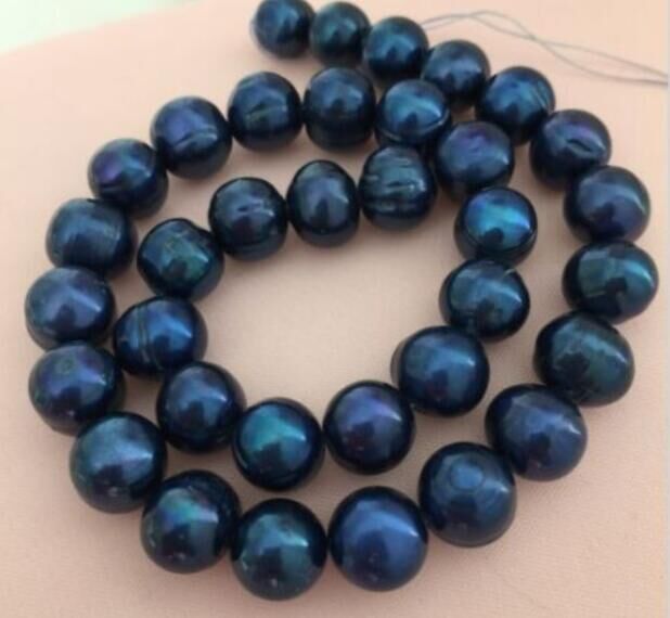 Huge 17″13-15mm south sea tahitian black blue baroque pearl necklace 1682AAA