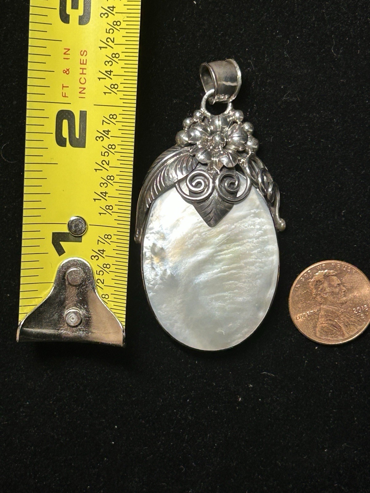Sterling Silver Real Mother-of-Pearl Pendant Indonesia Merav 925 Marking