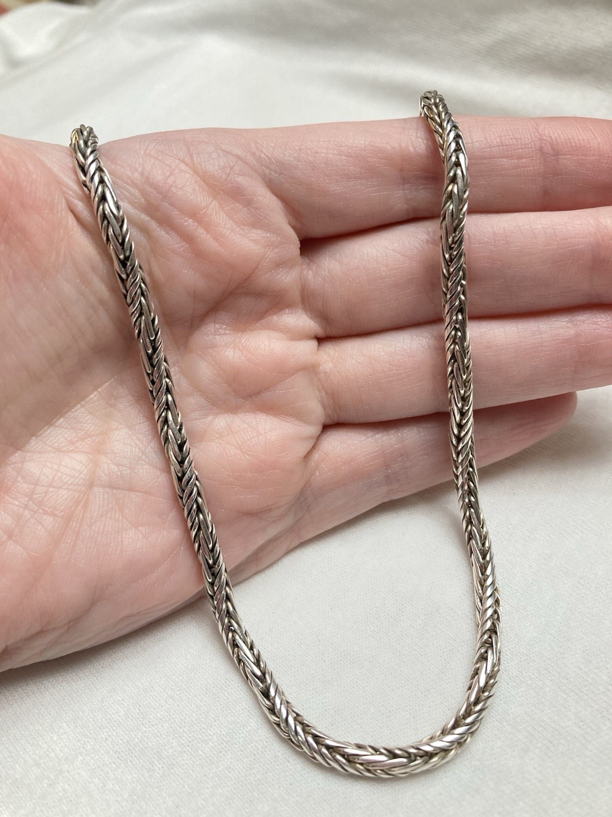 16″ Indonesian Style Thick 4mm 925 Silver Twisted Foxtail Chain Necklace, 26g