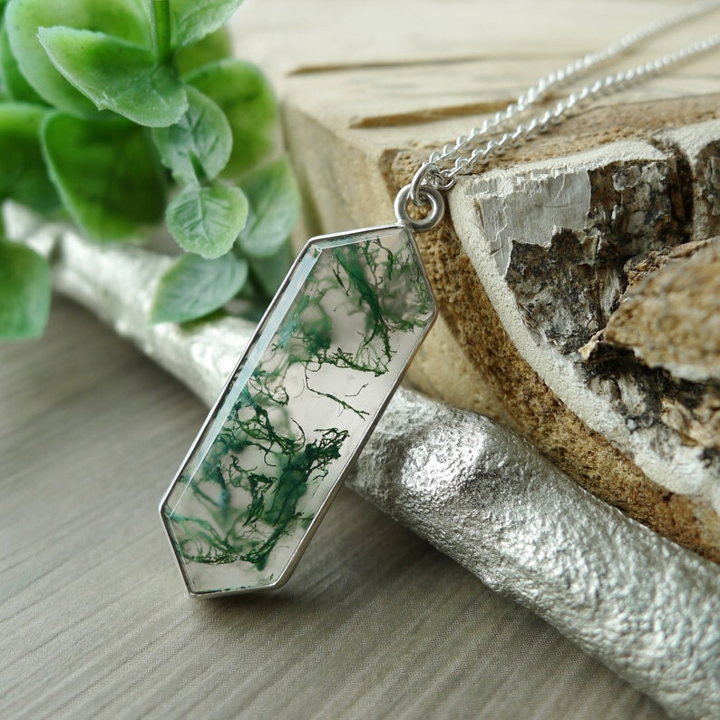 Green Moss Agate Necklace Pendant 925 Silver Jewelry Gemstone Pendant Gift Her
