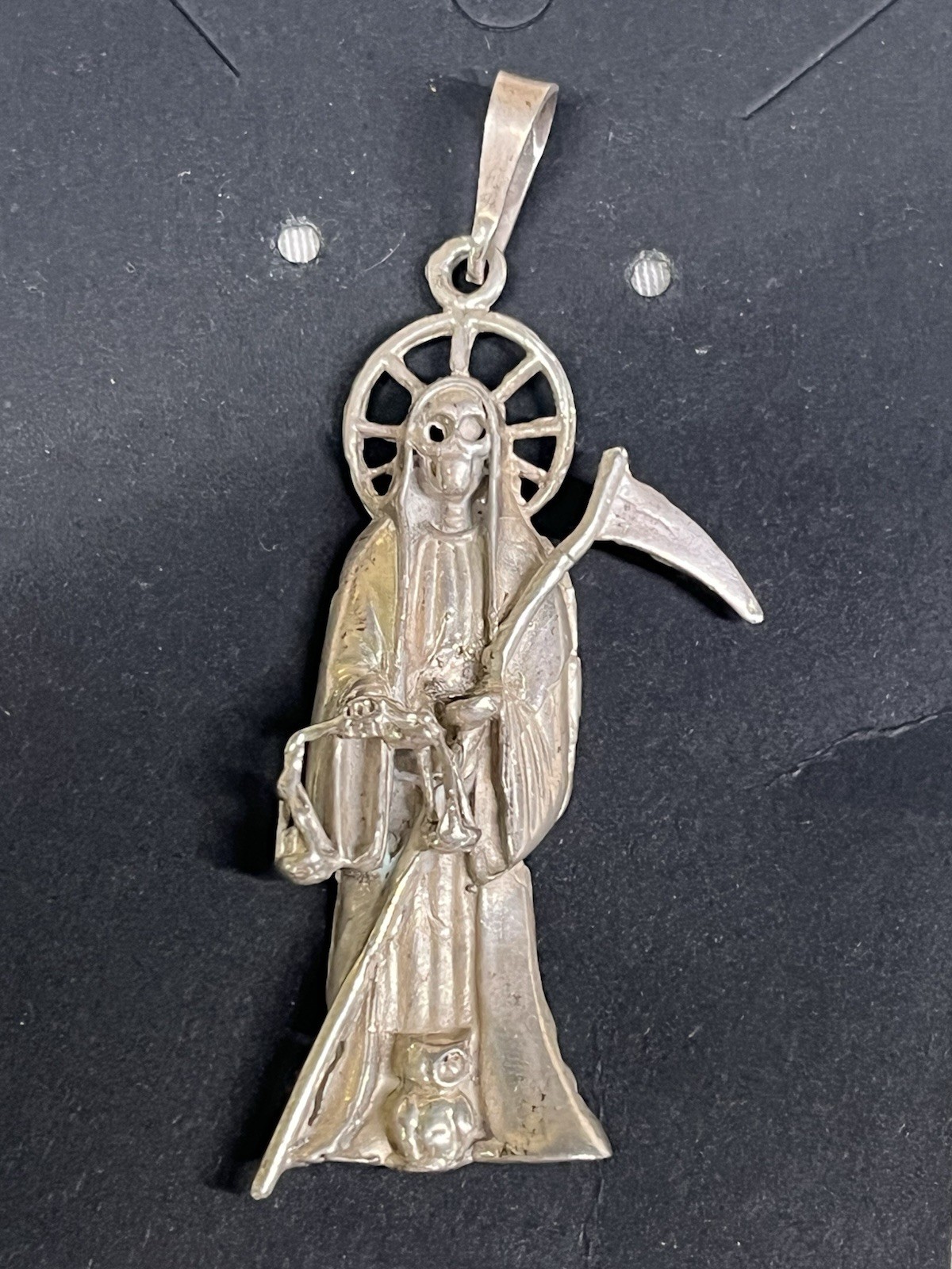 VTG 925 sterling silver Santa Muerte Grim Reaper large pendant 2.5”