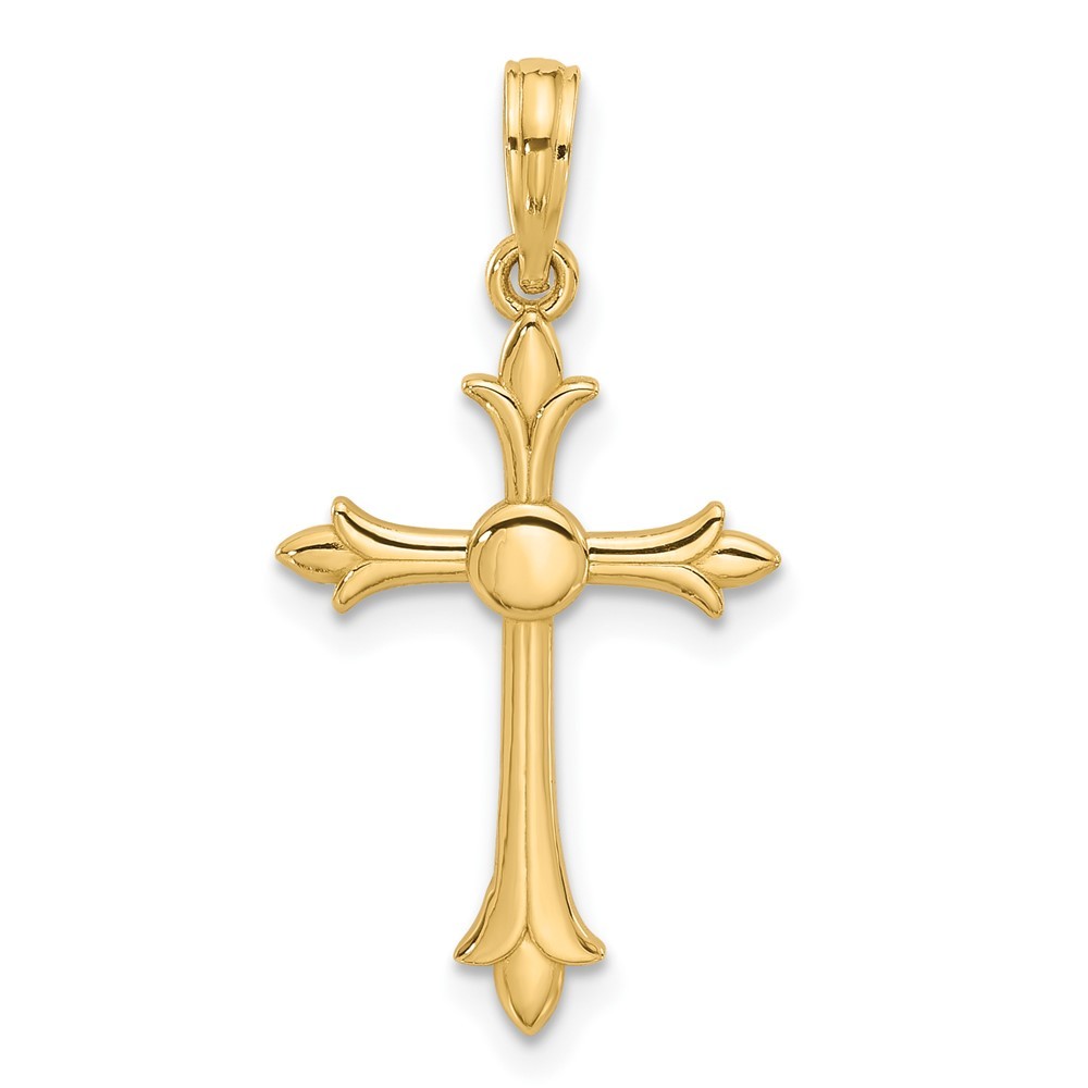 14k Yellow Gold Fancy Cross Shape Charm Pendant 0.89gm