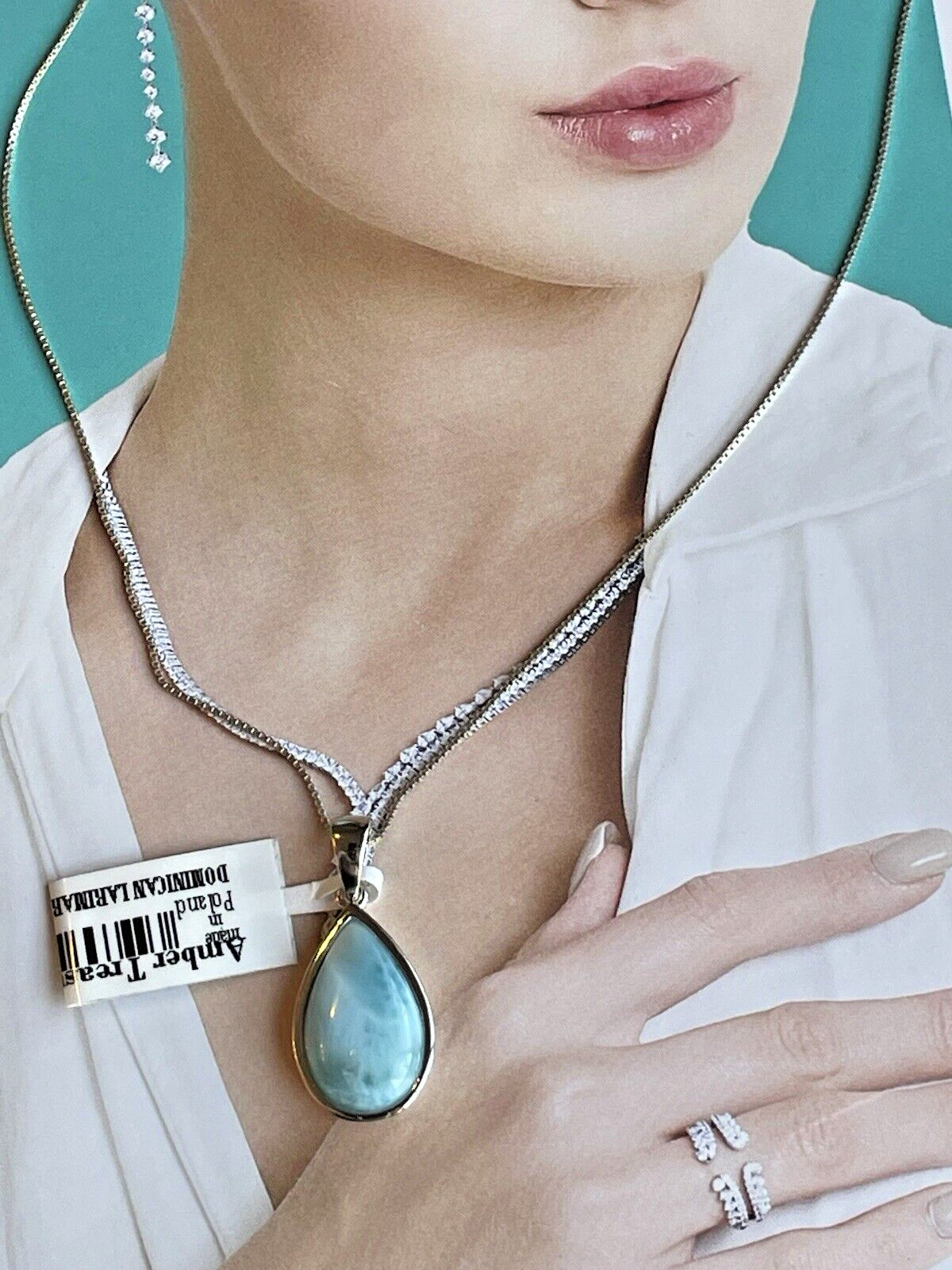 Larimar Necklace Genuine Caribbean Dominican Republic Sterling Silver Poland