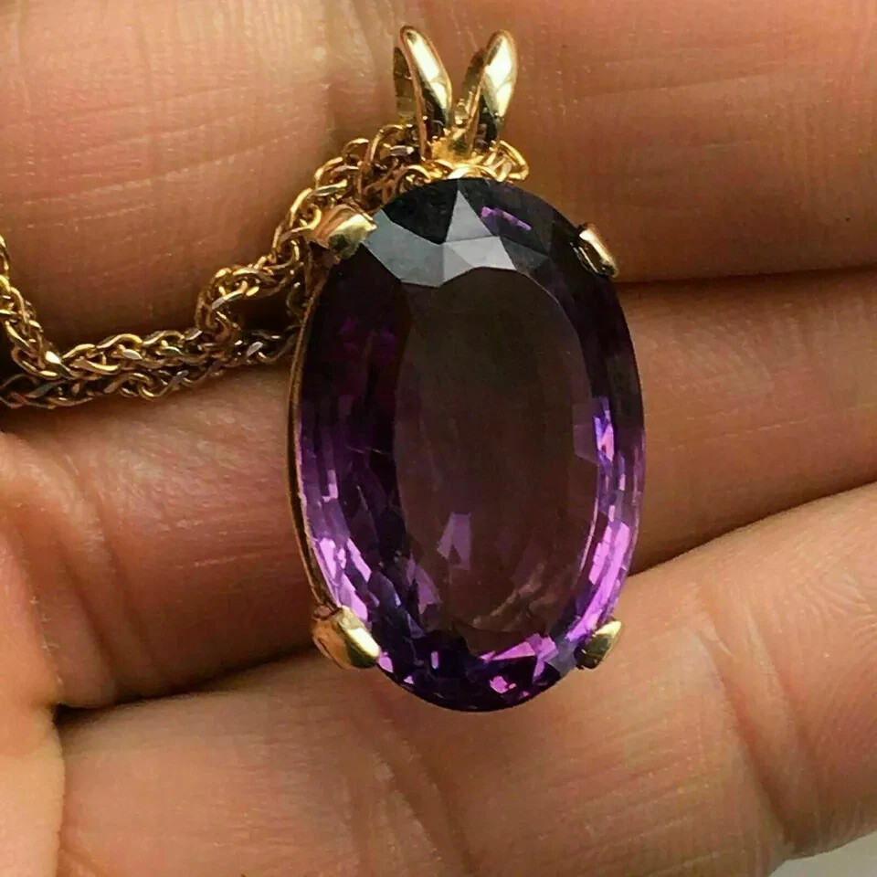 3.20Ct Oval Cut Amethyst Solitaire Pendant 14K Yellow Gold Finish Free 18″ Chain
