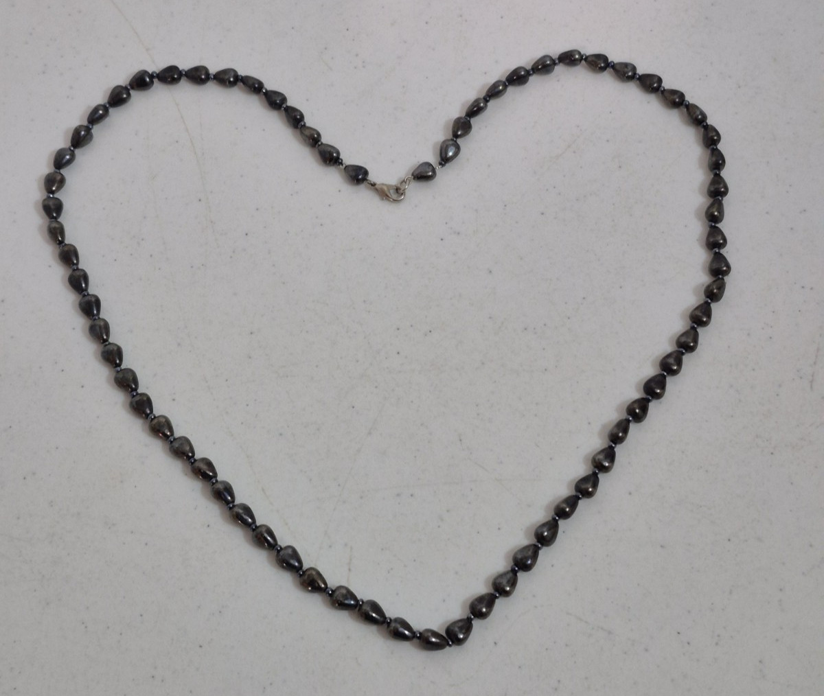 Vintage Hematite Necklace 31″ Round Beaded Teardrop Beads Long Beautiful Black