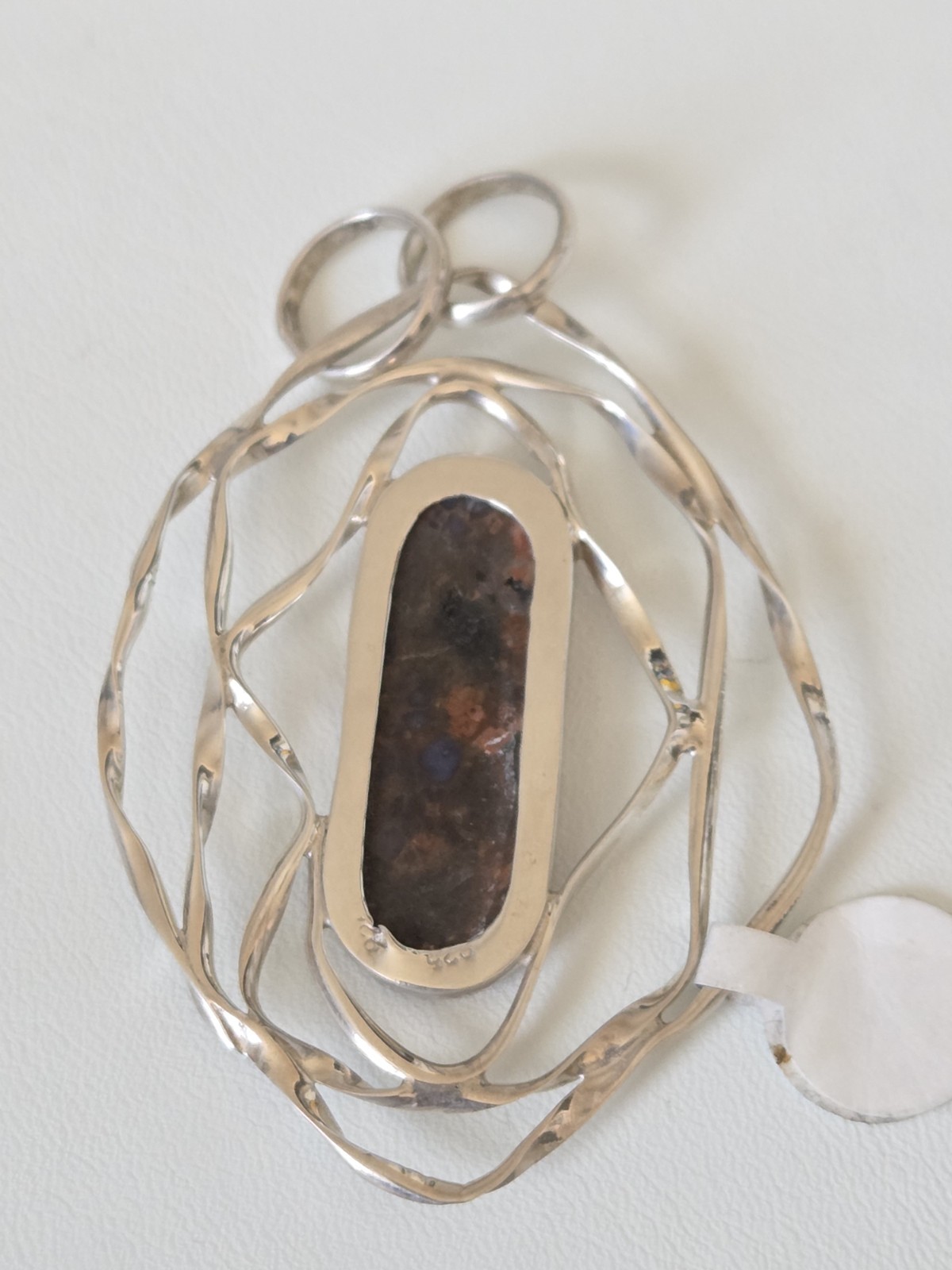 Contemporary Modern Abstract Sterling Silver Pendant Natural Stone #010JN26