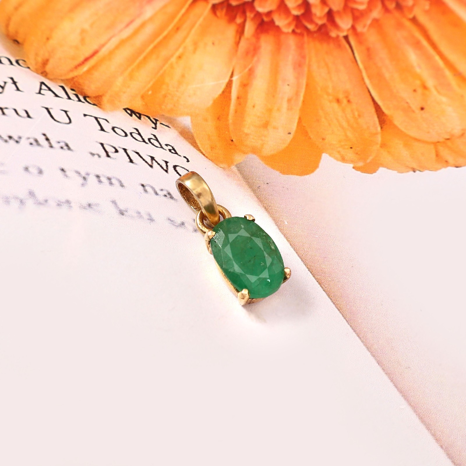 Natural 2.60 CTW Emerald Pendant 18K Gold Vermeil 925 Sterling Silver Handmade