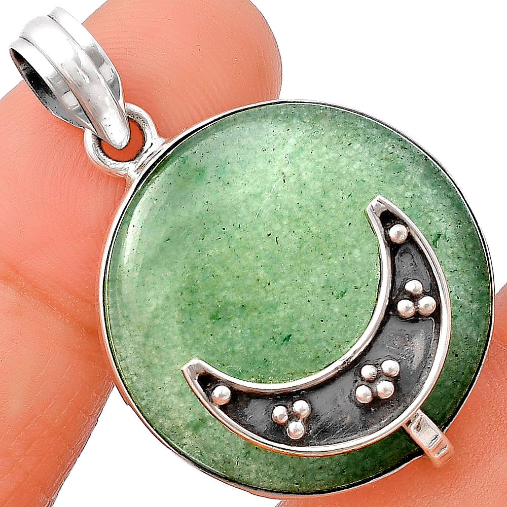 Crescent Moon – Green Aventurine 925 Sterling Silver Pendant Jewelry P-1719