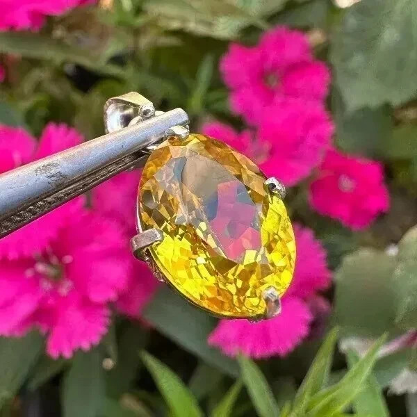 Natural 30 Ct Yellow Sapphire Oval Cut 925 Solid Silver Pendant Gemstone + Gift