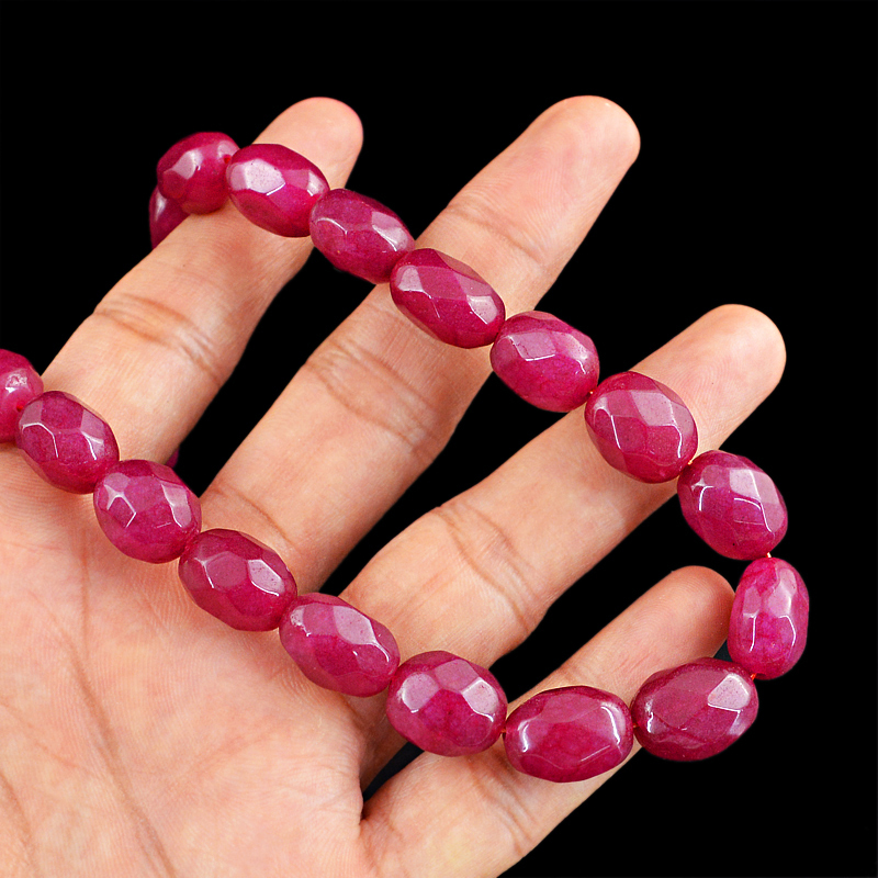 TOP AAA 384.75 CTS EARTH MINED ENHANCED RUBY OVAL FACETED BEADS NECKLACE STRAND