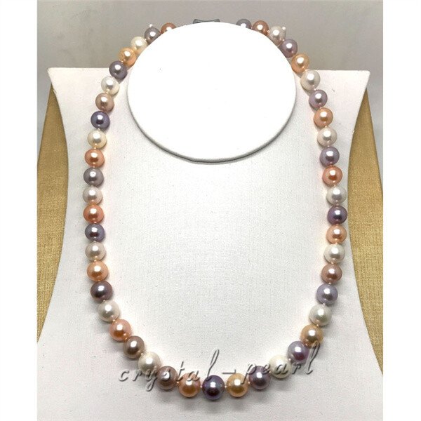 18“ AAA Japanese Akoya 10-9 mm white PINK Purple pearl Necklace Multicolor