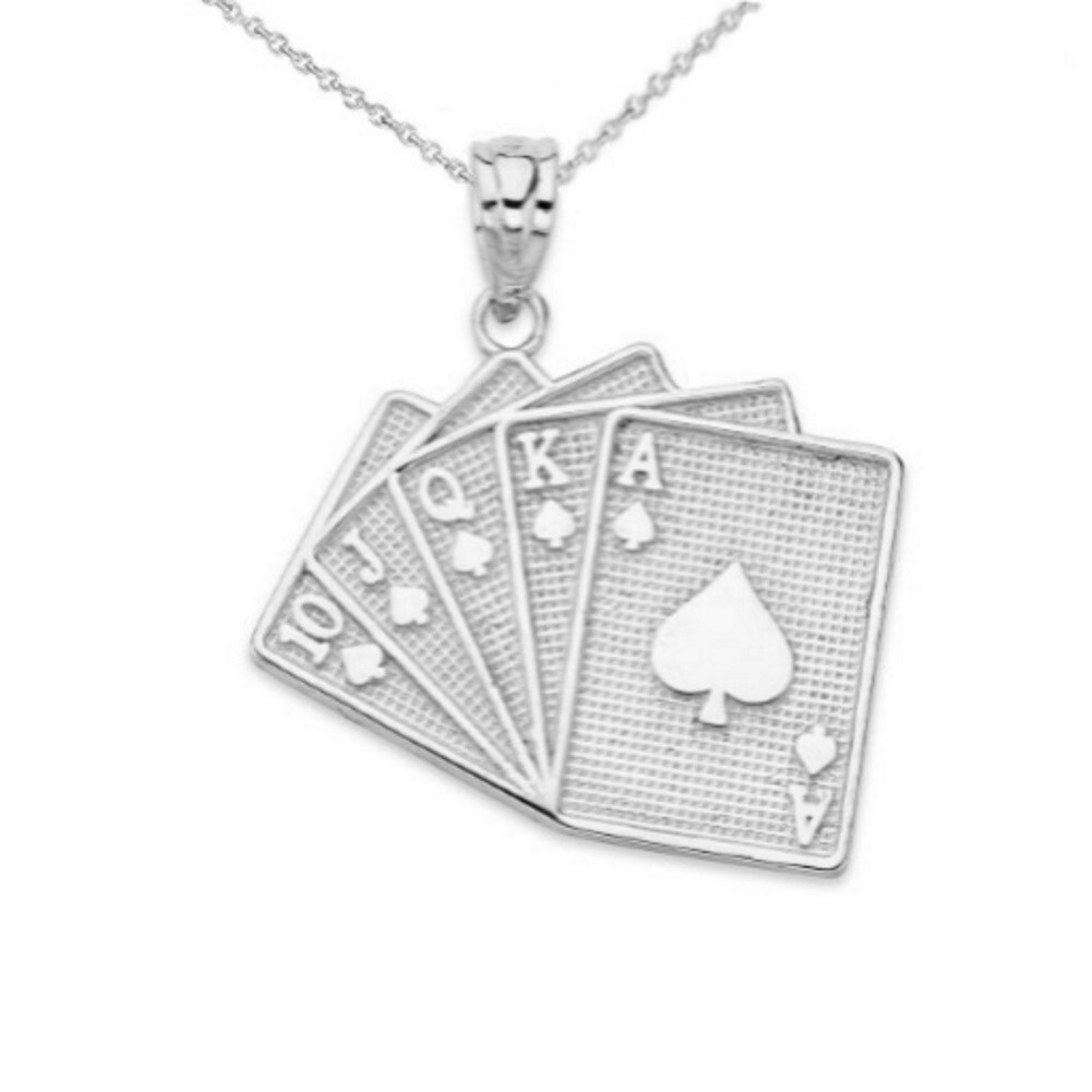 Royal Flush Card Pendant Necklace in Sterling Silver