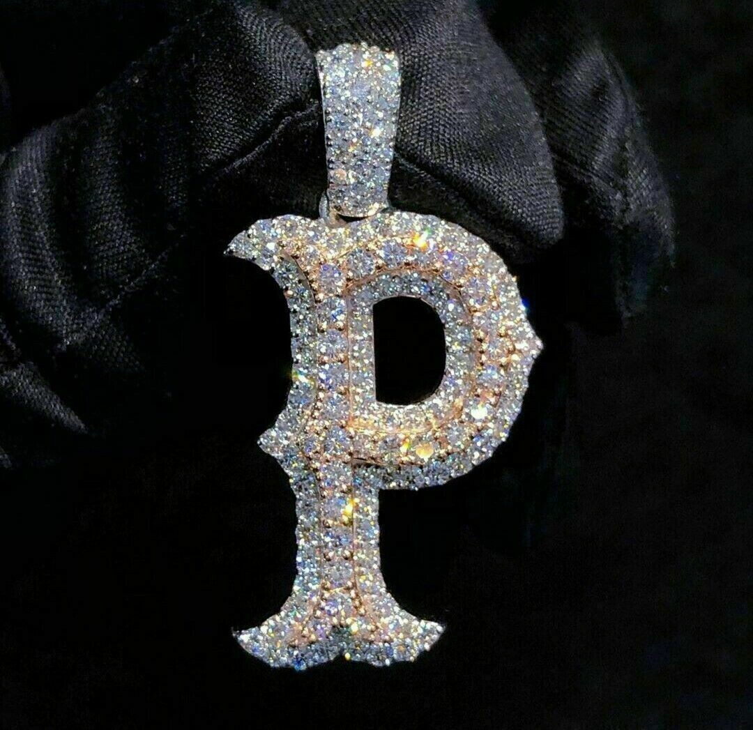 3Ct Real Moissanite Round Cut Initial P Letter Pendant 14K Yellow Gold Plated