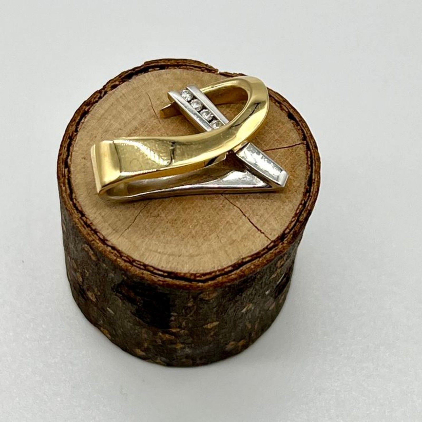 Two-Tone Yellow & White 14K Gold (4) 2mm Channel Set Diamonds Slide Pendant 6g
