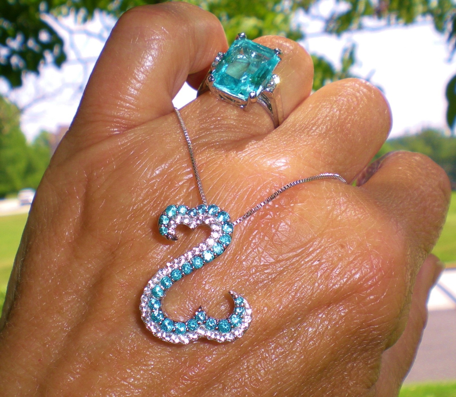 Jane Seymour Sterling Silver Open Hearts Blue/White Natural Topaz Necklace KAY