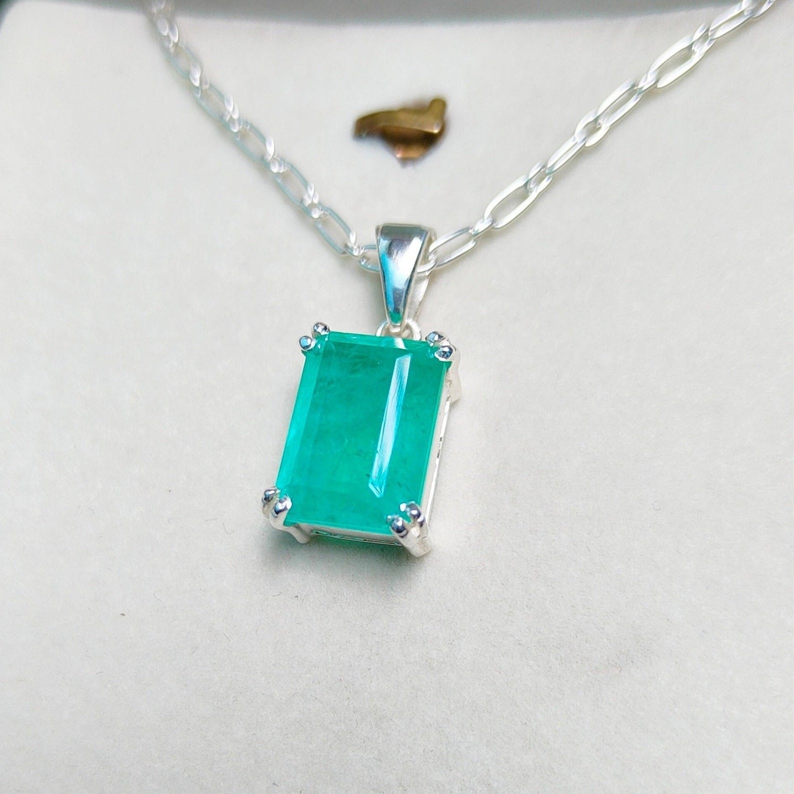 14×10 MM Certified Natural Green Emerald Cut 925 Silver Pendant Loose Gemstone