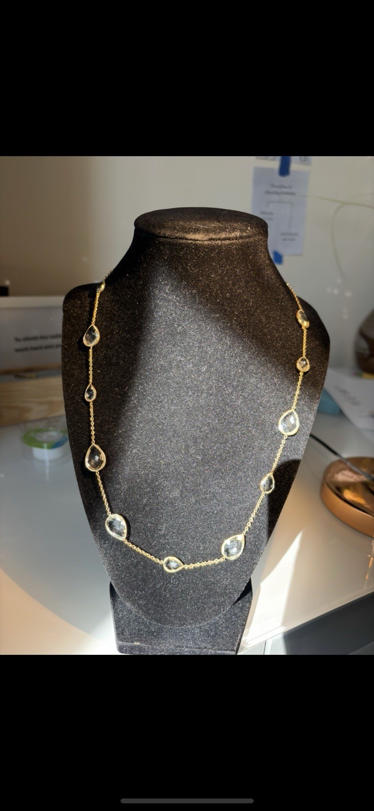 Green Amethyst Quartz Station Necklace 925 Sterling Silver vermeil