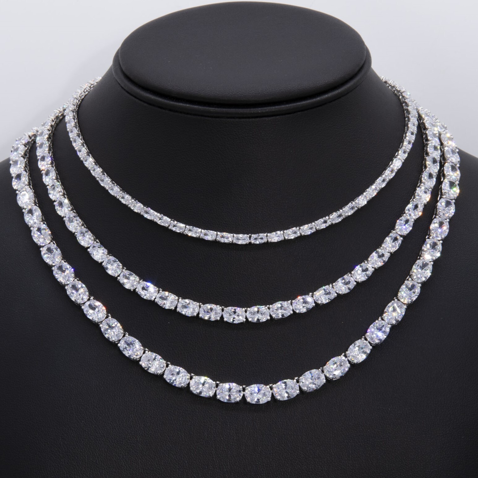 Shiny Oval-Cut Tennis Chain Necklace Sterling Silver 925