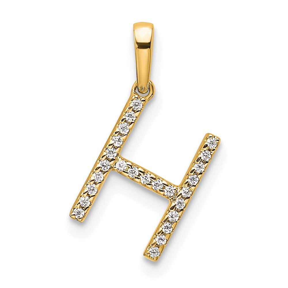 14K Yellow Gold Diamond Letter H Initial Pendant for Women 0.57g