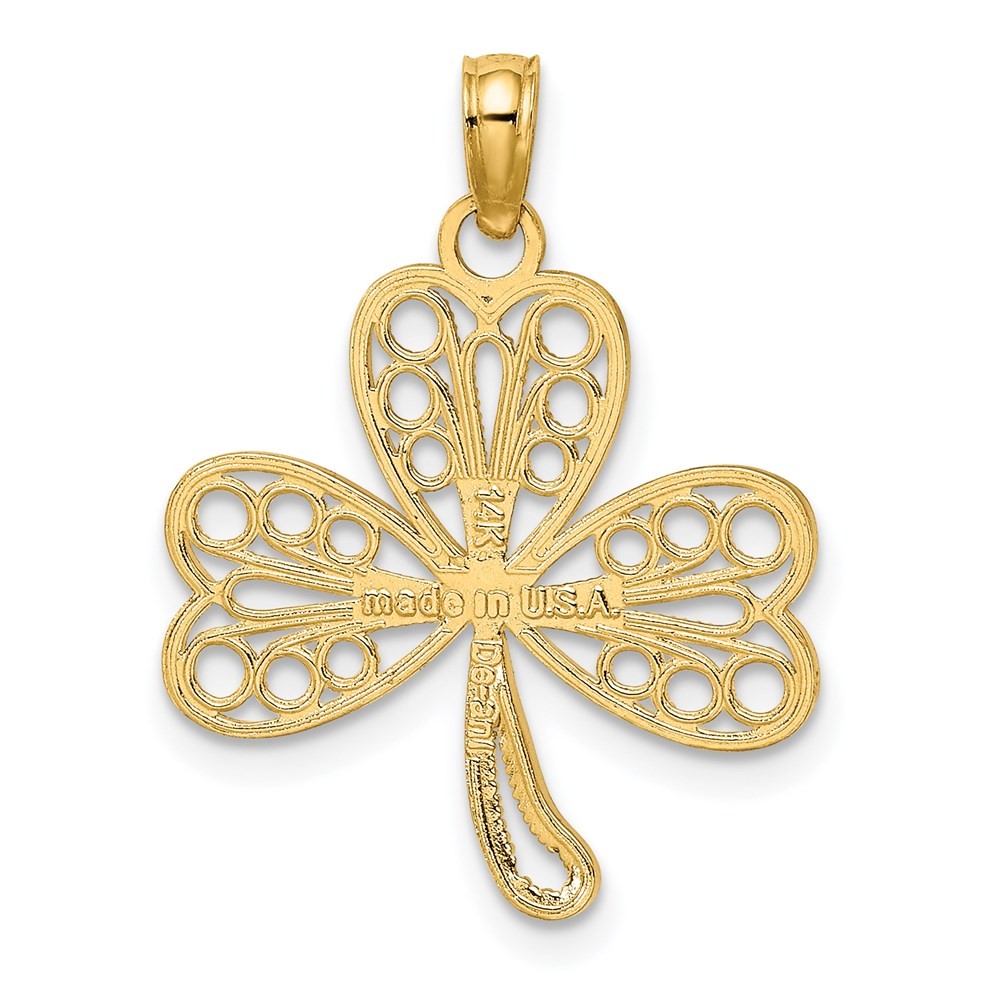 14k Yellow Gold Filigree 3-Leaf Clover Charm Pendant L-0.89 Inch, W-0.74 Inch