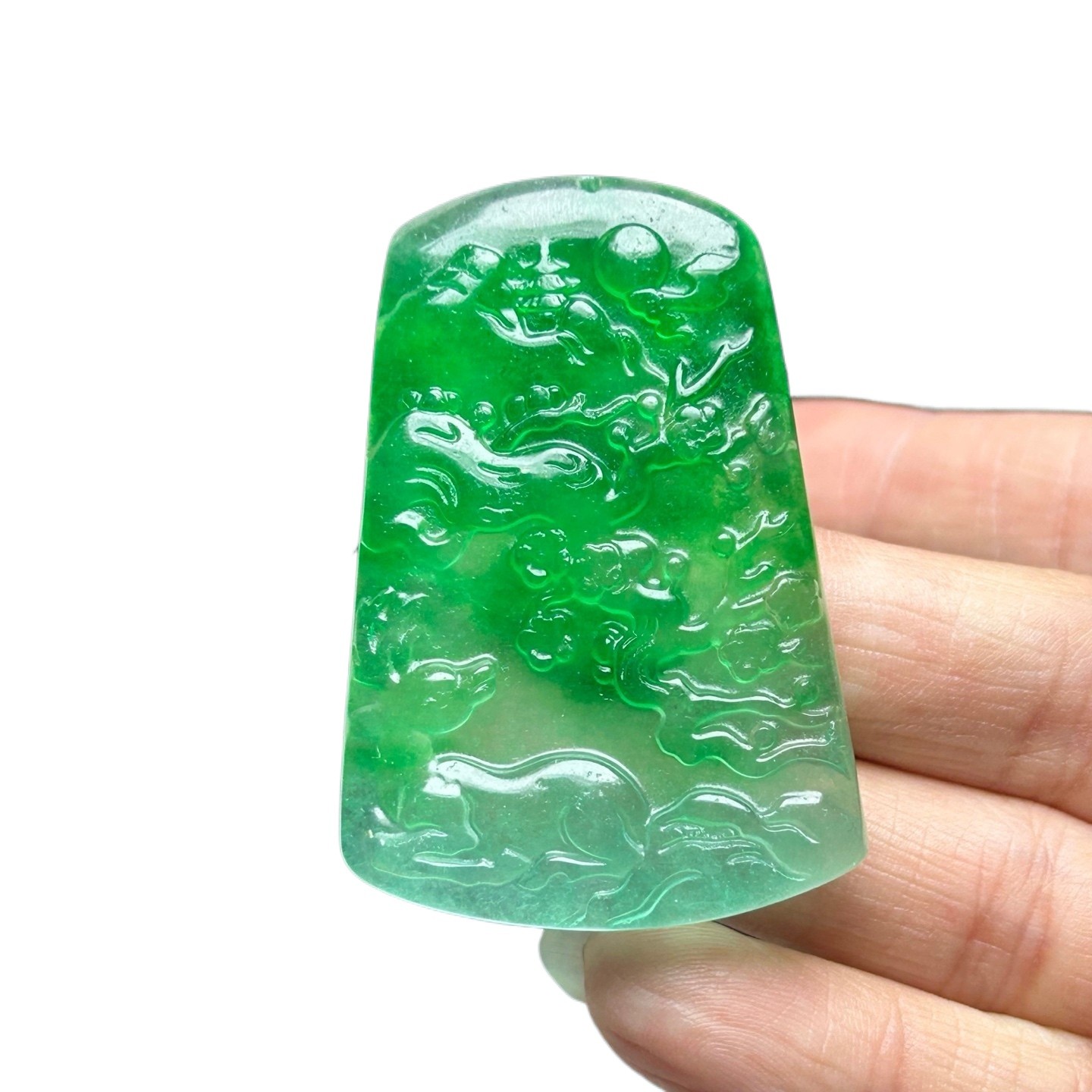 Nature ice Burmese Jade Jadeite carved sika deer lucky amulet Pendant&Necklaces