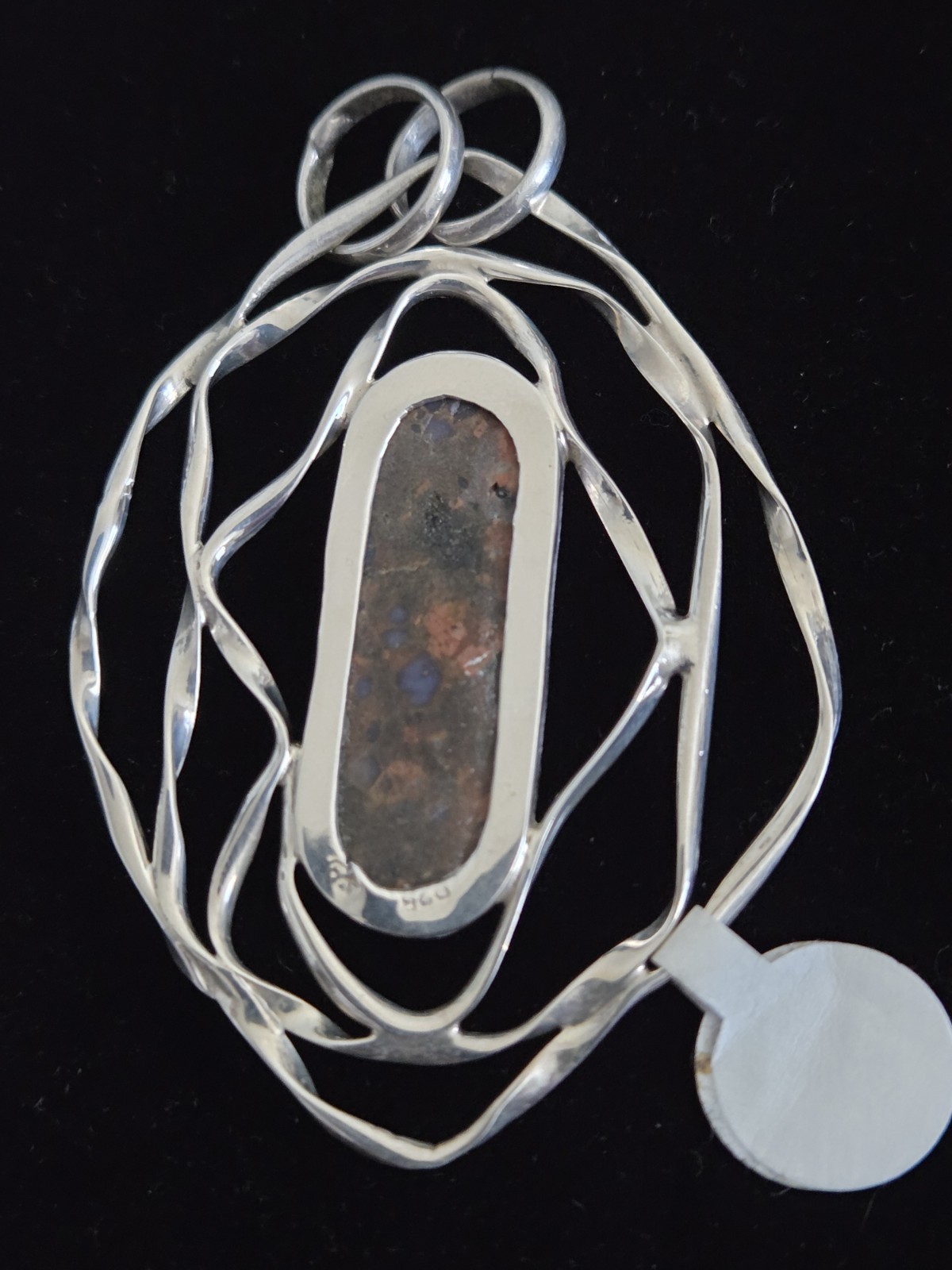Contemporary Modern Abstract Sterling Silver Pendant Natural Stone #010JN26
