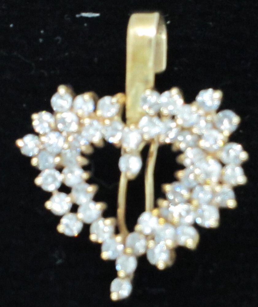 VTG Gold w/ 50 Natural Brilliant Diamonds Heart-shaped Enhancer Pendant 6 grams