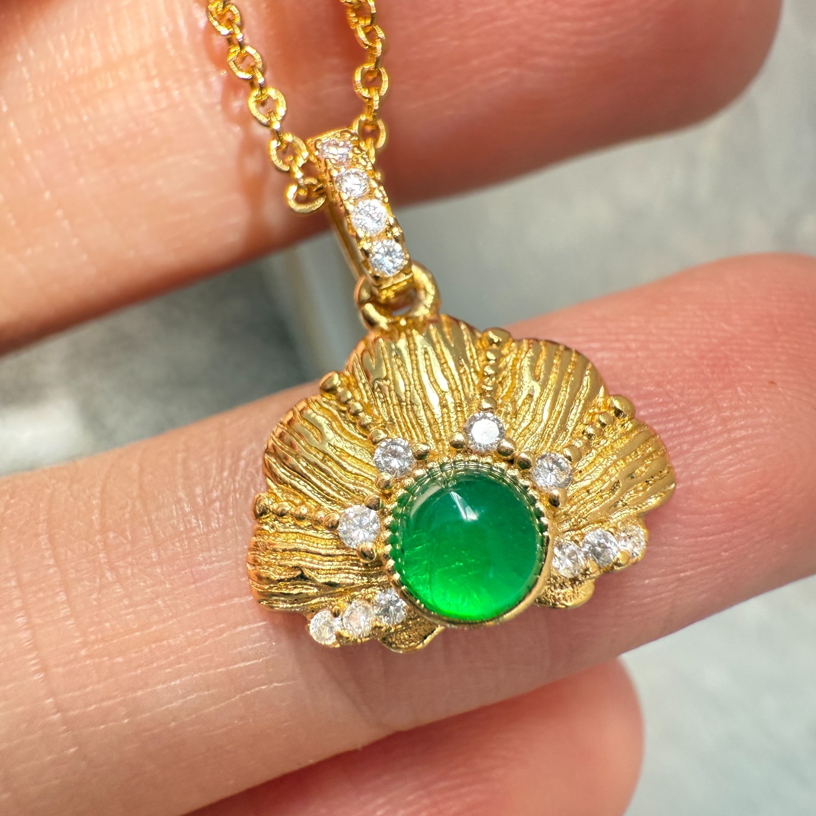 925 Sterling Silver Necklace 4mm Natural Emerald Zircon Flower 14K Gold Plated