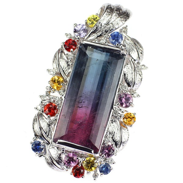 K18WG party colored tourmaline color sapphire diamond pendant top 18.85ct cs2.55