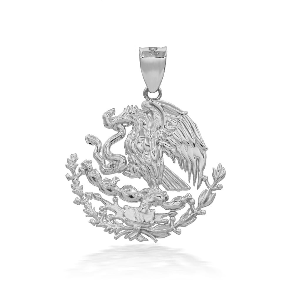 .925 Sterling Silver 3D Mexican Coat Of Arms Eagle Emblem Pendant Necklace
