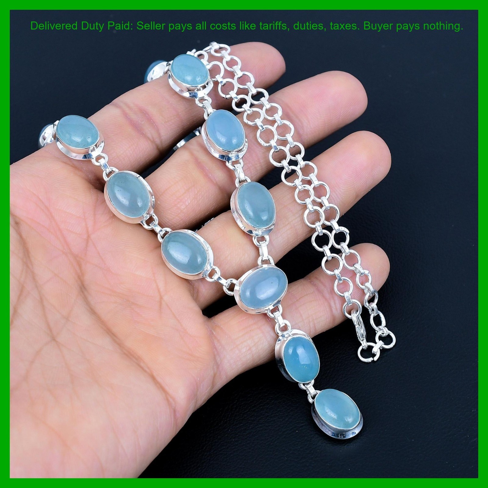 Valentines Deal Natural Aquamarine 925 Silver Wedding New Chain Necklace Jewelry