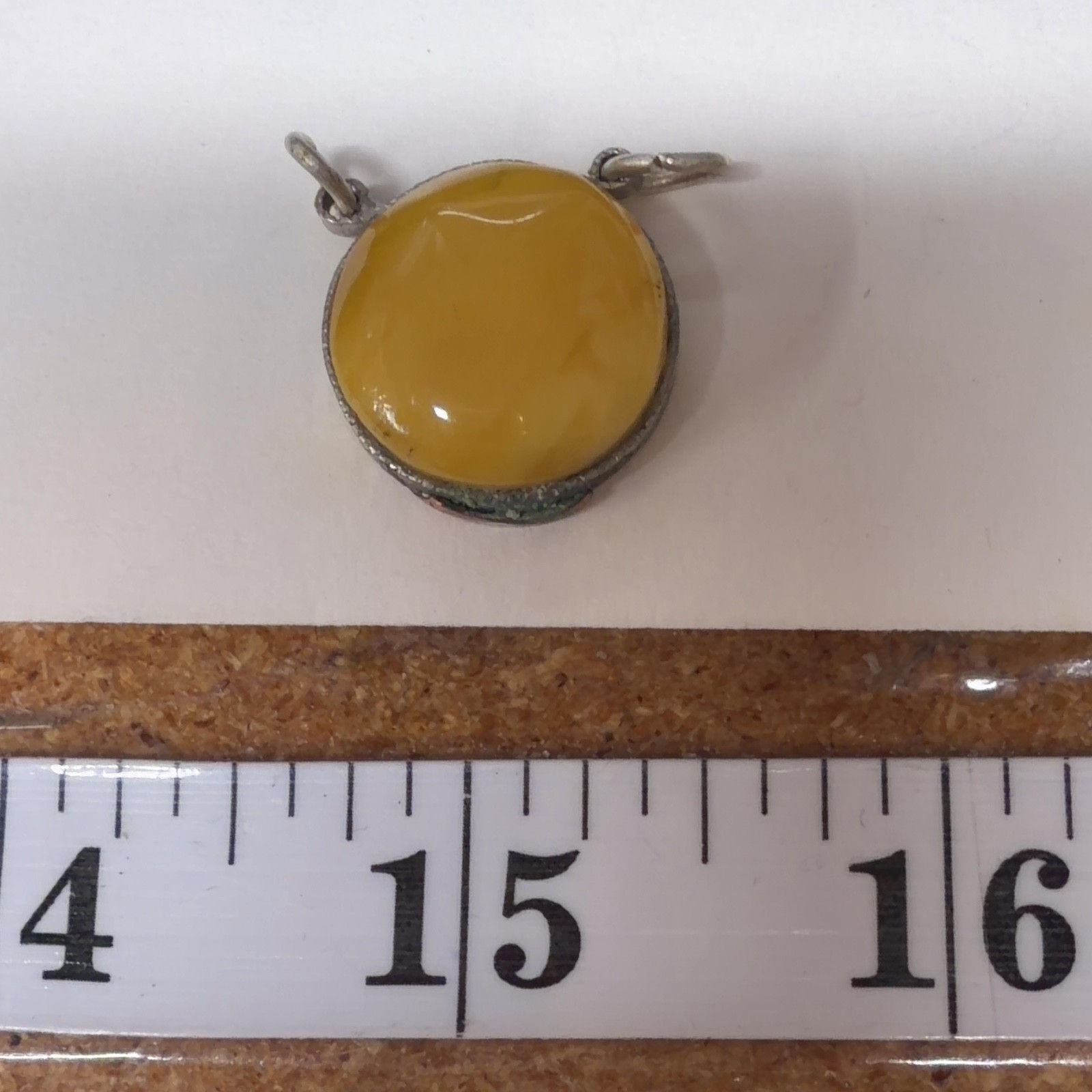 YELLOW AMBER CABOCHON PENDANT Round Jewelry Connector Link