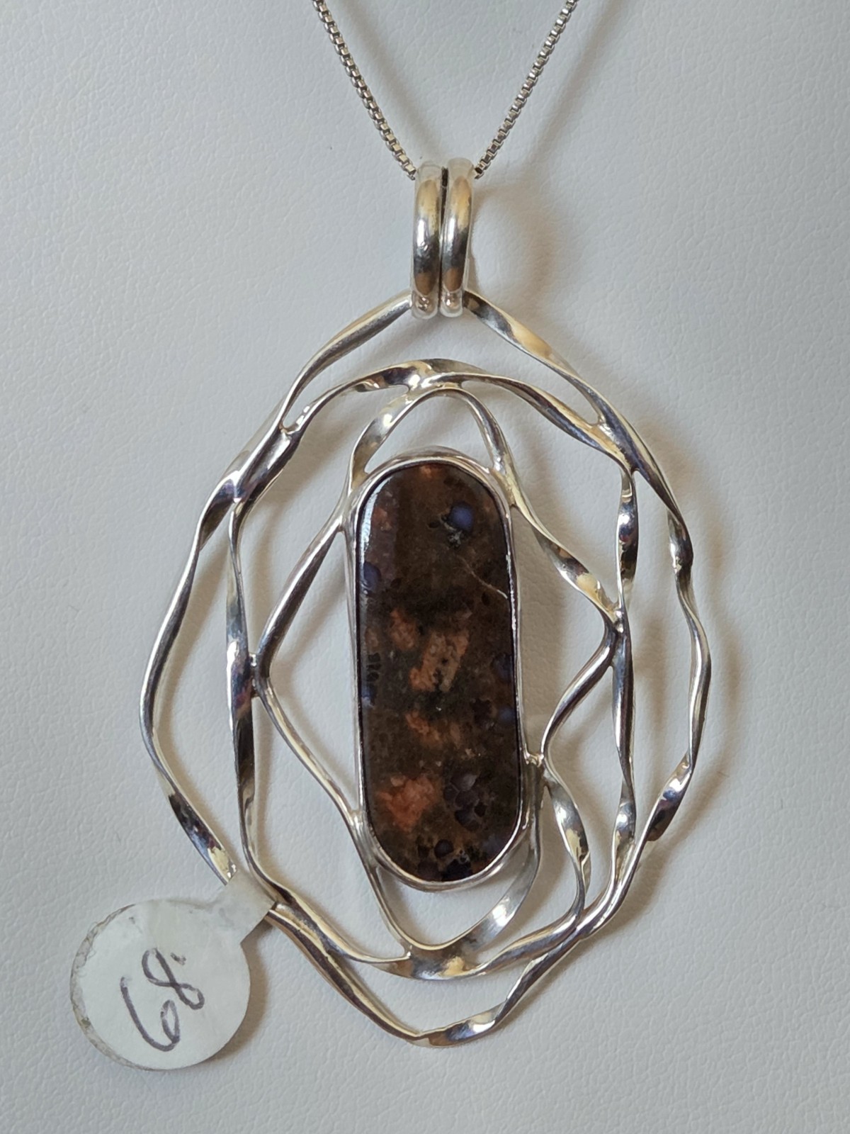 Contemporary Modern Abstract Sterling Silver Pendant Natural Stone #010JN26