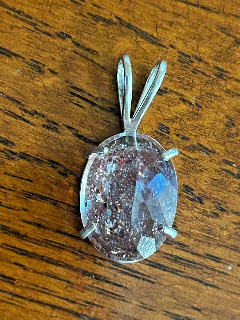 Ice Strawberry Quartz Oval Faceted pendant 7.75 ctw Silver 16x12mm Estate