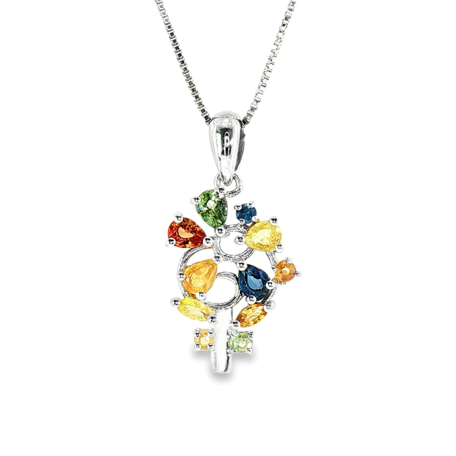 925 Sterling Silver Pendant Pear Multi-Sapphire 4x3mm Gemstone Jewelry.