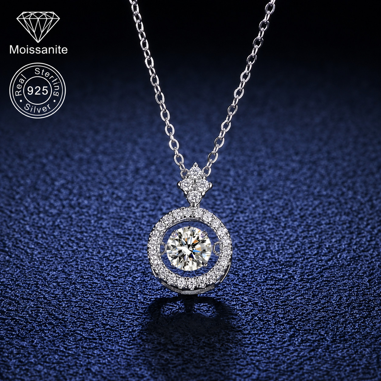 1 CT Real Moissanite Dancing Stone Necklace Pendant 14K White Gold Plated Silver