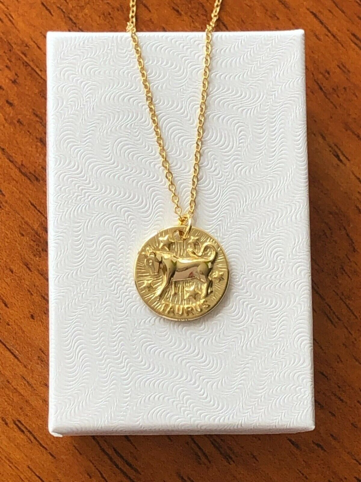 925 Sterling Silver Round Zodiac Taurus Pendant Necklace Gold Women 15mm 16-18″