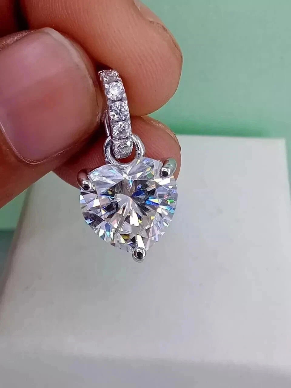 2 Ct Heart Cut White Moissanite Heart Shape Pendant 14K White Gold Plated