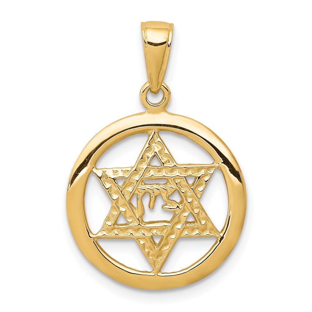 10K Yellow Gold Jewish Chi in Star of David Pendant 1.22gm L-25mm W-17mm