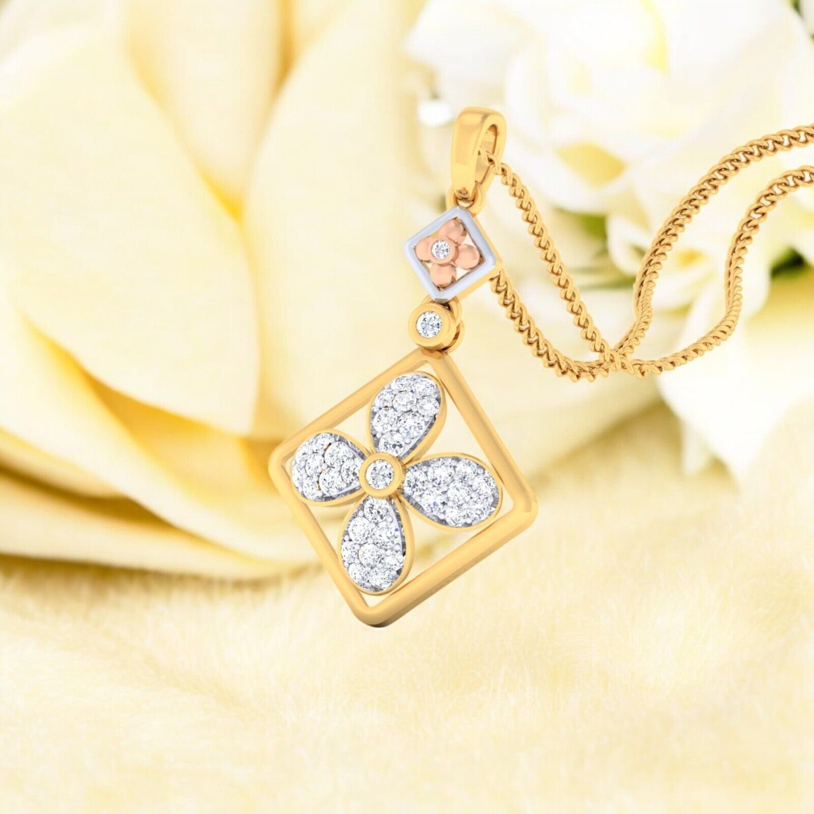 0.75 TCW F/VS1 Round Brilliant Cut Natural Diamonds Necklace in 14K Yellow Gold