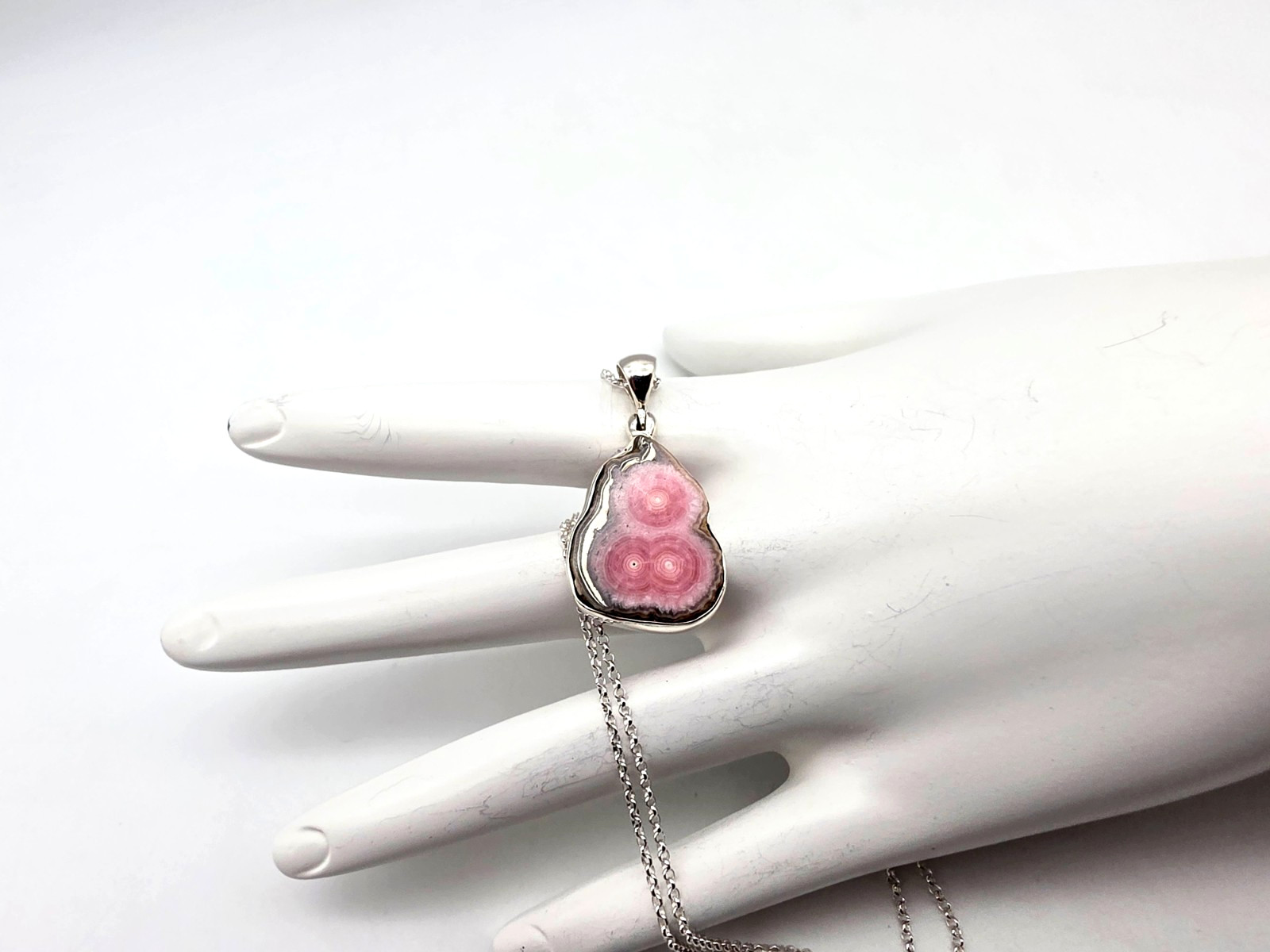 NEW STERLING SILVER 925 NATURAL RHODOCHROSITE STALACTITE SLICE PENDANT & 18″ CH!
