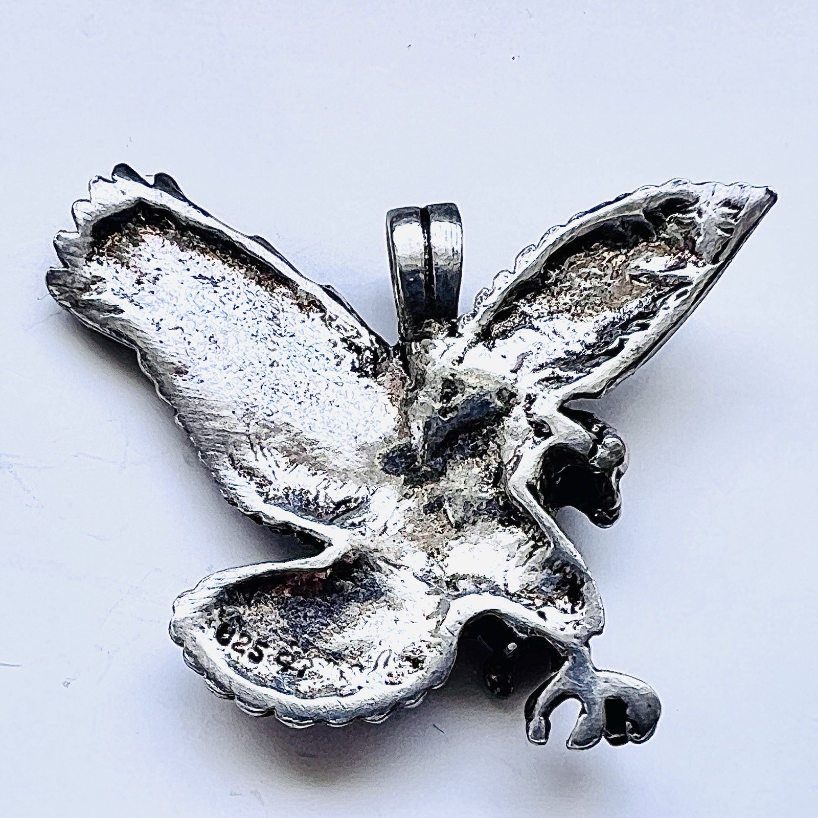 Sterling Silver Eagle Pendant 925 Flying Talons Necklace Vintage Fathers Day!