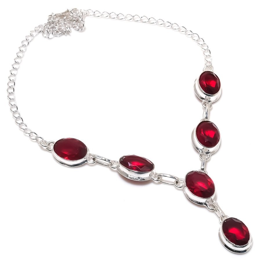 Red Garnet Gemstone Handmade 925 Sterling Silver Jewelry Necklace Size 18″