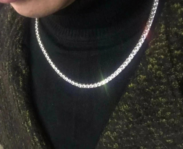 Unisex 3MM Lab Created Round Diamond Tennis Necklace 20Ct 14K White Gold Plated2