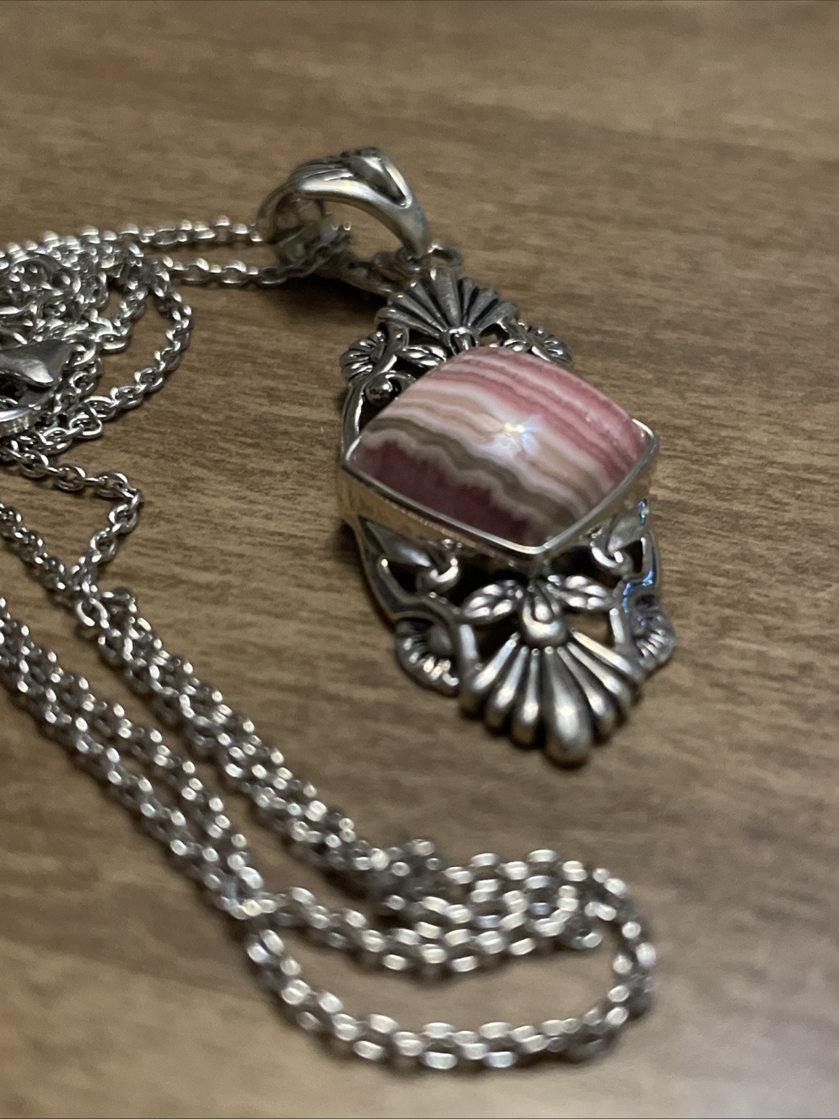 Rhodochrosite Sterling Silver Pendant Necklace