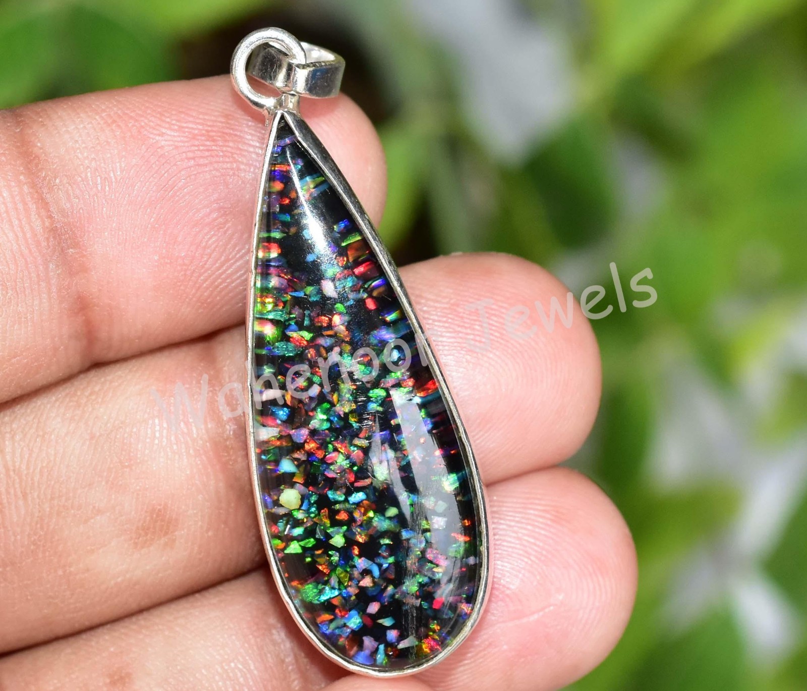 925 Sterling Silver Pendant 30.00 Ct Sparking Fire Black Opal Beautiful Pendant