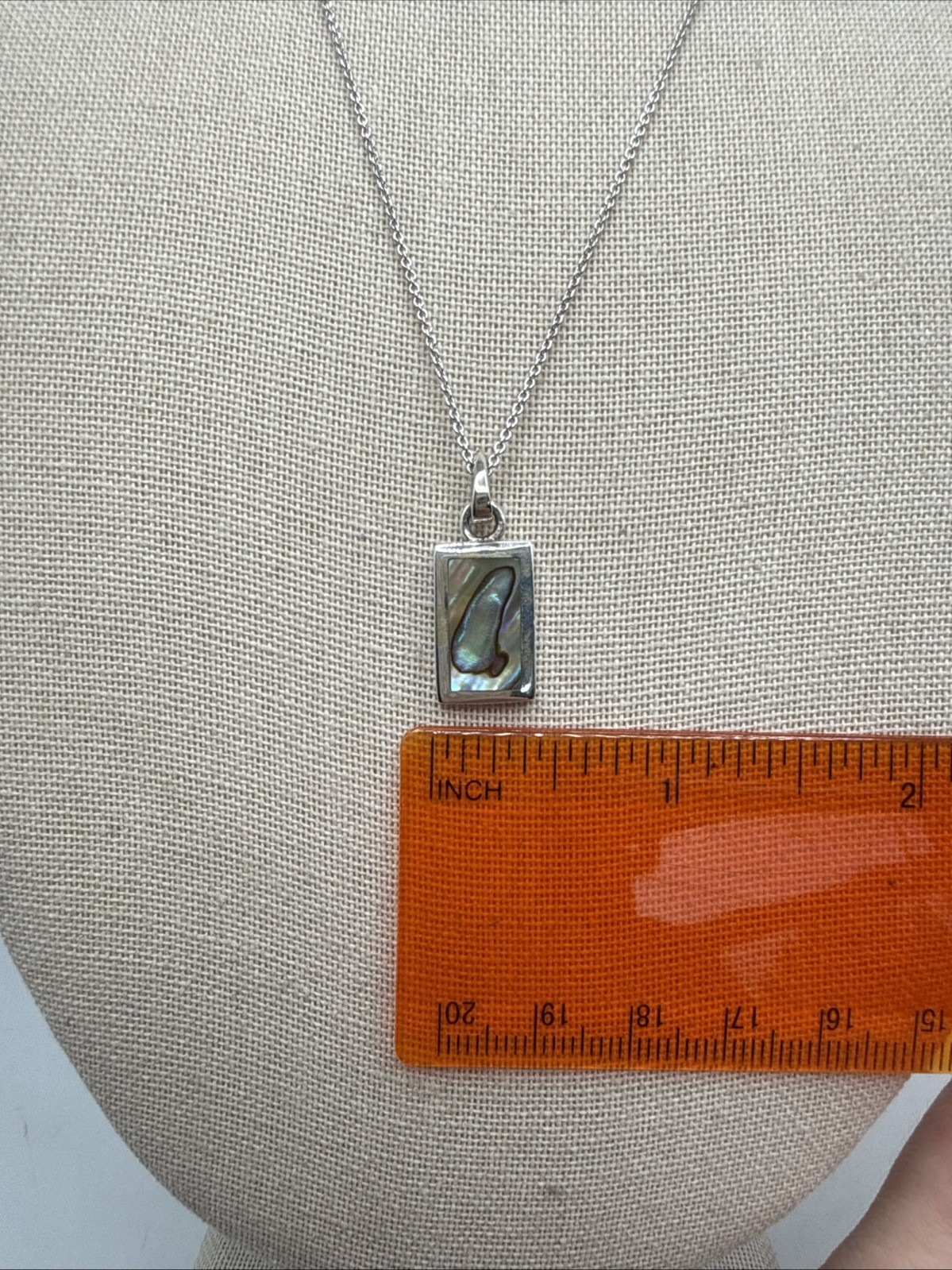 Natural Abalone Shell Sterling Silver Rectangle Pendant Necklace 18”
