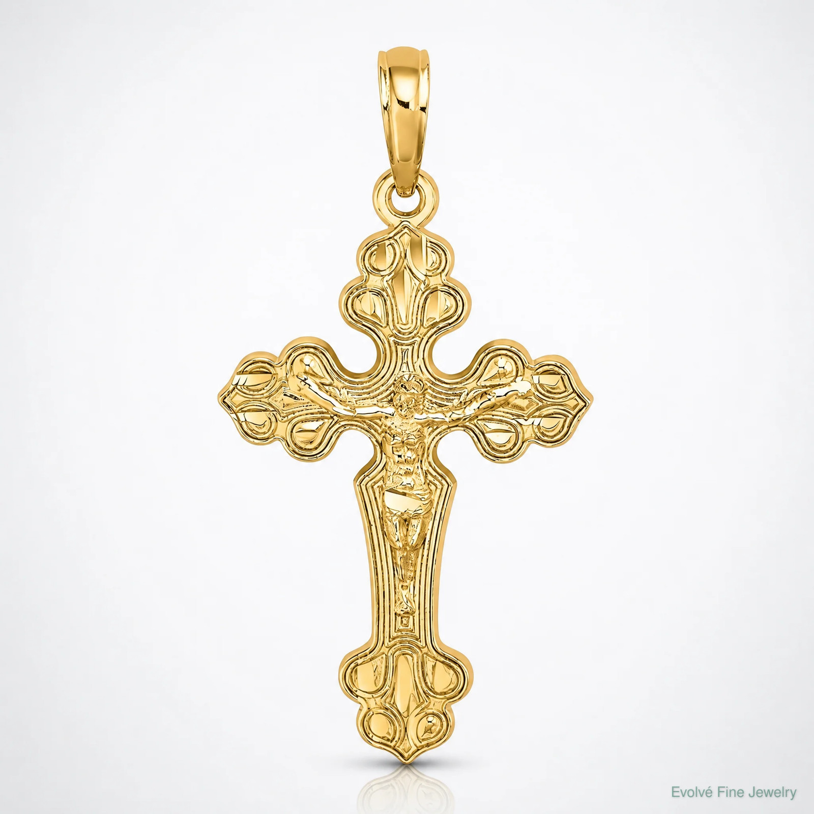 10K / 14K Yellow Gold Diamond-Cut Crucifix W /Fancy Tips Charm