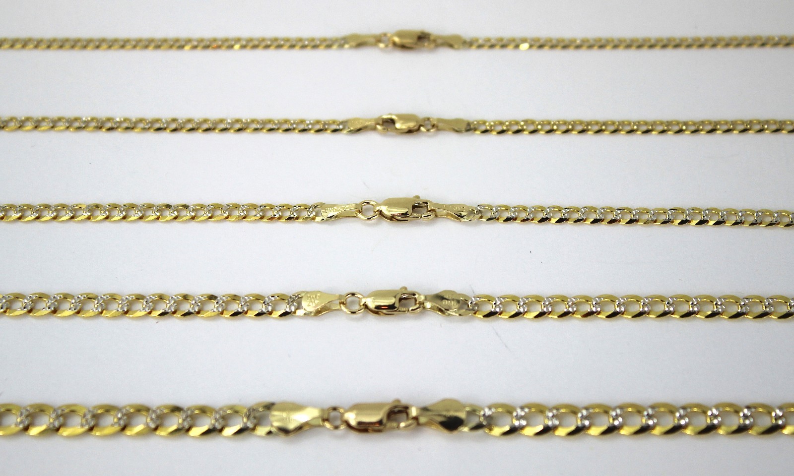 10K SOLID GOLD CUBAN D/C Two Tone LINK CHAIN MEN WOMEN 2.5mm ~ 5mm /7~9″ 16″~30″